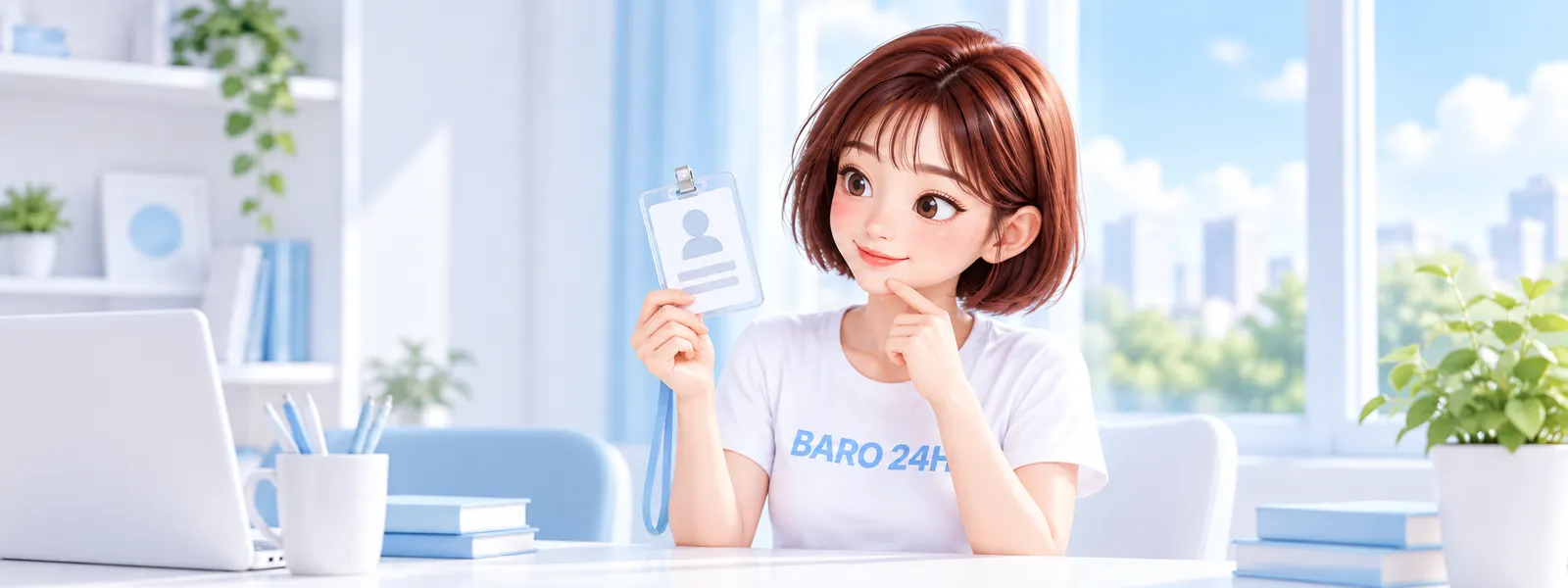 「본인 명의 확인」 주제를 표현한 3D 인물 일러스트